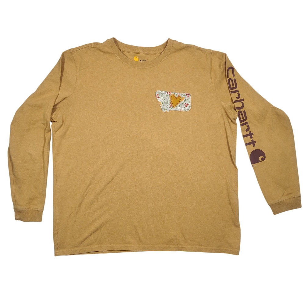 Carhartt Long Sleeve T-Shirt Youth XL 16/18 Mustard Montana Patch Cotton Blend